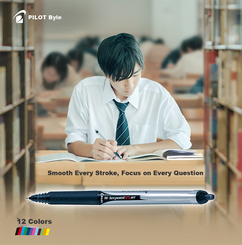 PILOT BXRT-V5 Kaotuwang Гелевая ручка, 0.5мм, черная, бизнес/студенческая, набор 1 ручка + 10 стержней