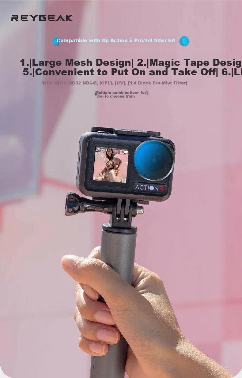 Комплект фильтров REYGEAK для DJI Action 5 Pro 4 3, Защита от УФ, CPL поляризующий объектив, мягкий ND16 нейтральный фильтр
