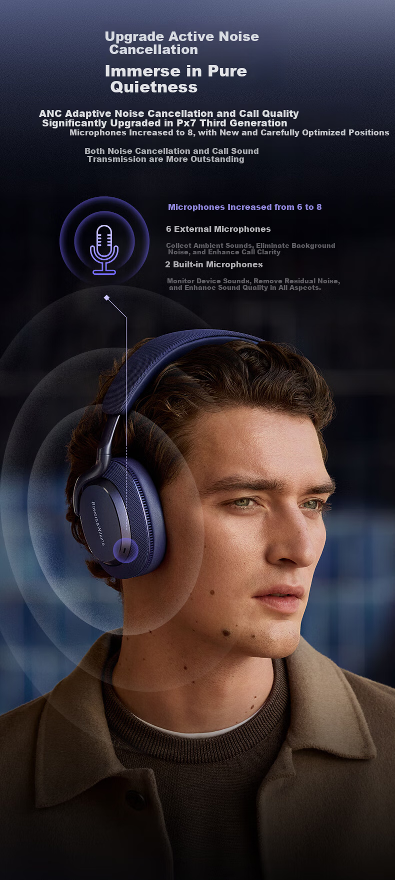 Беспроводные наушники Baohuaweijian Px7S3 с активным шумоподавлением, Bluetooth 5.3, HiFi звук, пурпурный