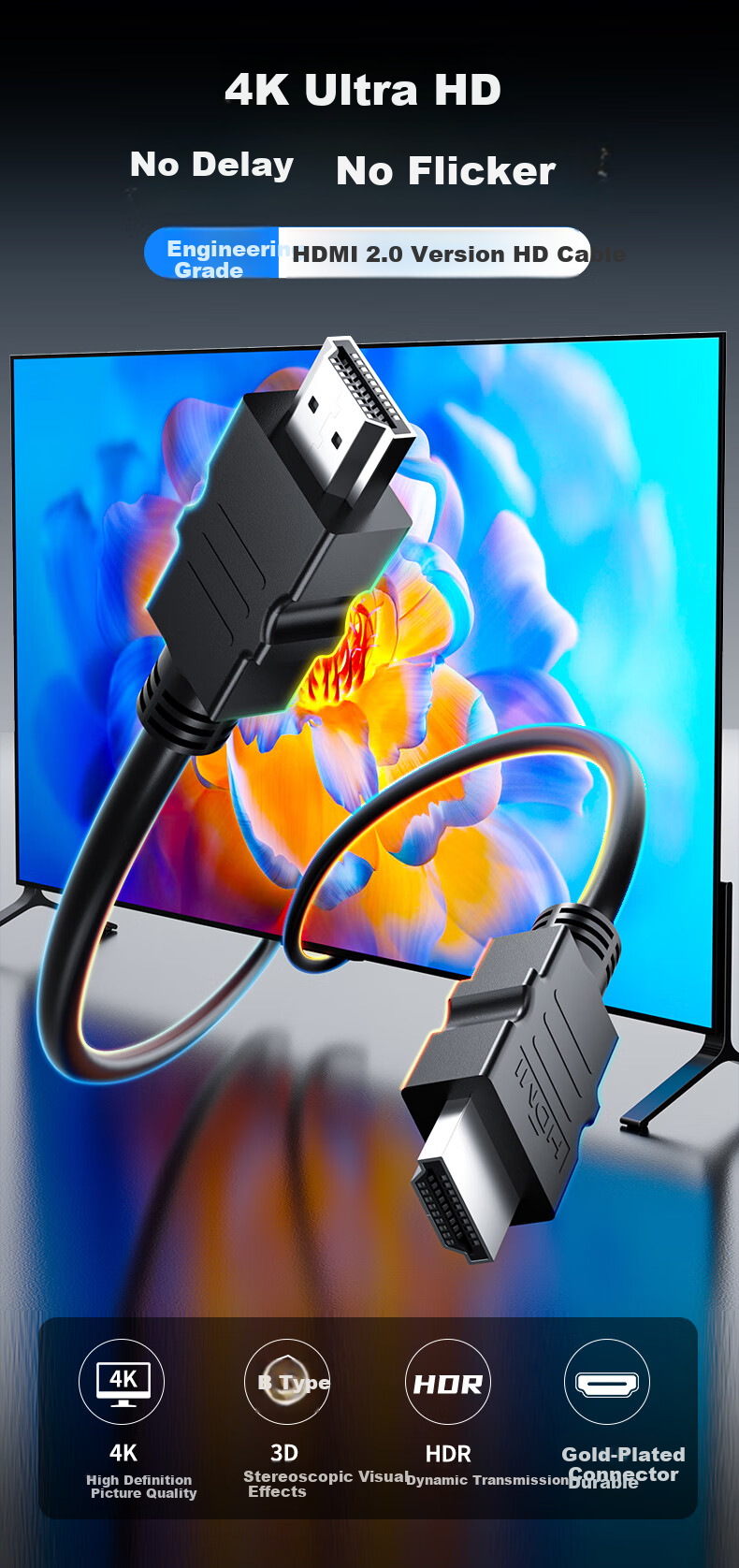 Кабель Acasis HDMI версии 2.0, цифровой видеокабель 4K, 3D, профессиональный, для проекторов, ноутбуков, мониторов, телевизоров, ТВ-приставок, кабель для передачи данных, 5 метров