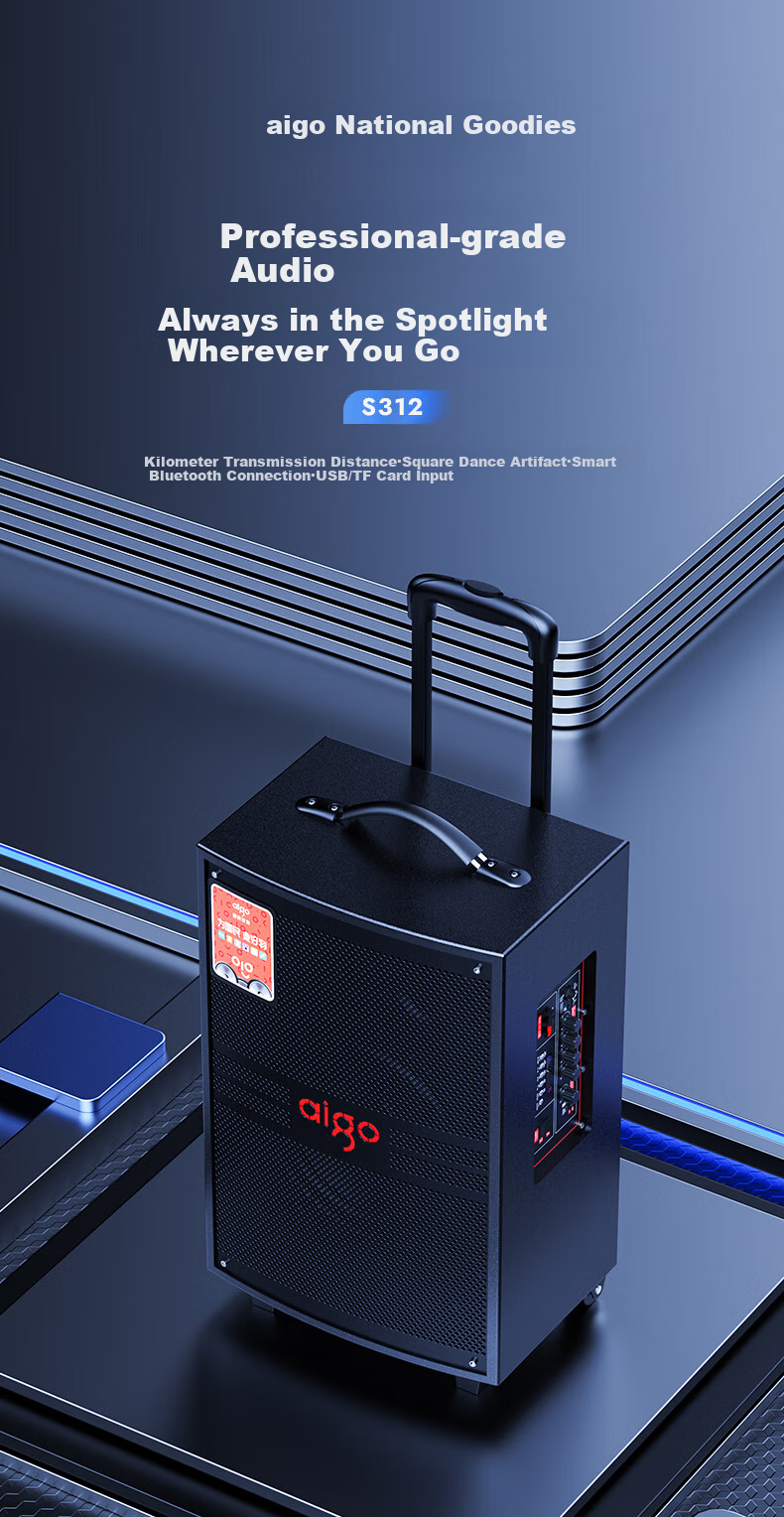 Портативная колонка Aiguozhe S312, 12-дюймовый сабвуфер, Bluetooth 5.3, деревянный корпус, мощная, для уличных выступлений и караоке