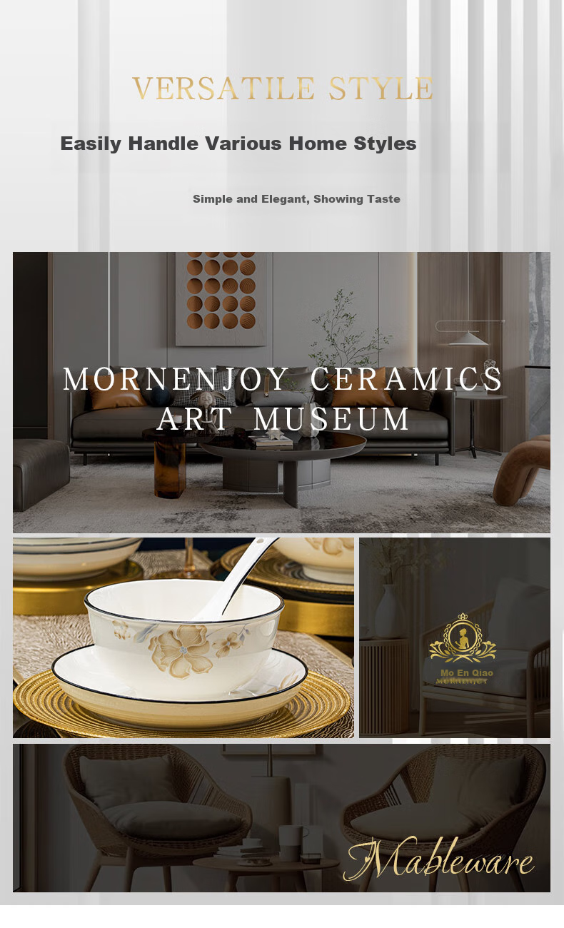 Комплект посуды Mornenjoy, 33 предмета, керамика, подарочный набор для дома, стиль: Европейский, цвет: [6-Person Suitable] Furonghua Kai 33 Heads
