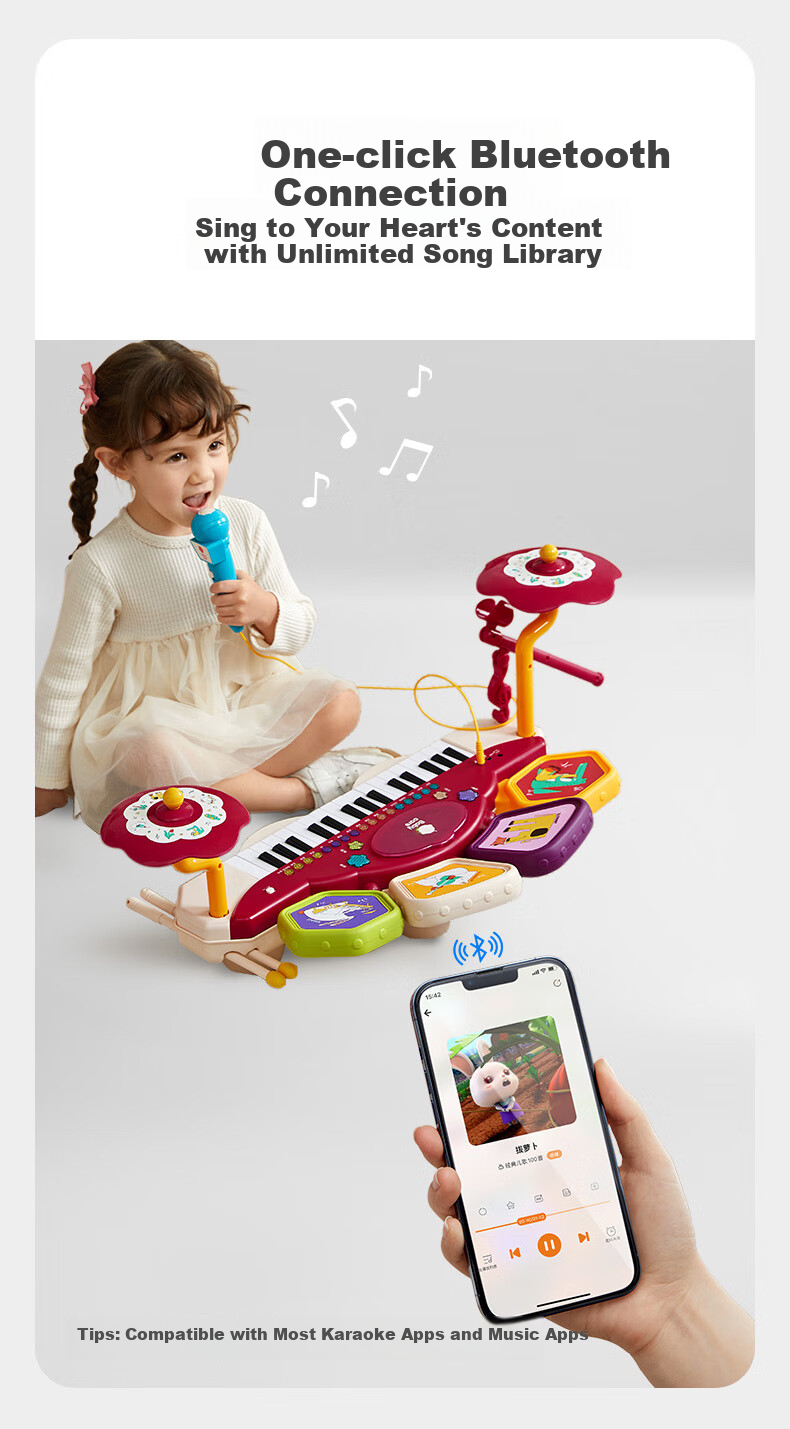 Детское пианино Babycare, электронный синтезатор с подсветкой, Bluetooth, музыкальный инструмент для начинающих, подарок на Новый год