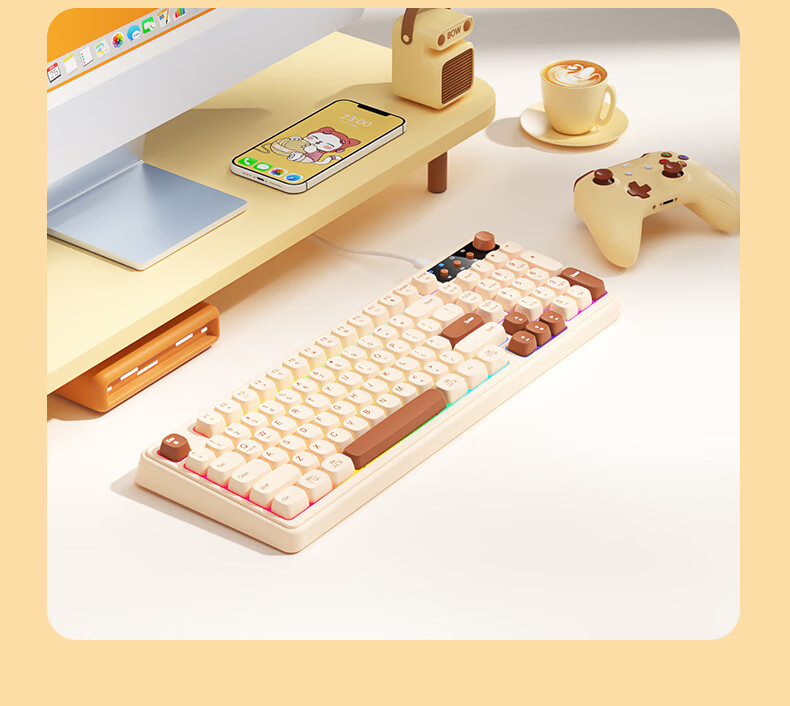 Механическая клавиатура BOW K520BU с подсветкой, проводная, для игр и офиса, молочно-кофейный цвет