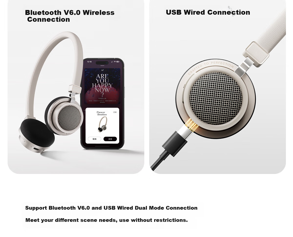 Беспроводные Bluetooth-наушники Manbuzhehuazai Doo Ace, ретро-стиль, Bluetooth 6.0, проводное и Bluetooth-соединение, для Apple, Huawei, Xiaomi, цвет "Мать-жемчуг белый"