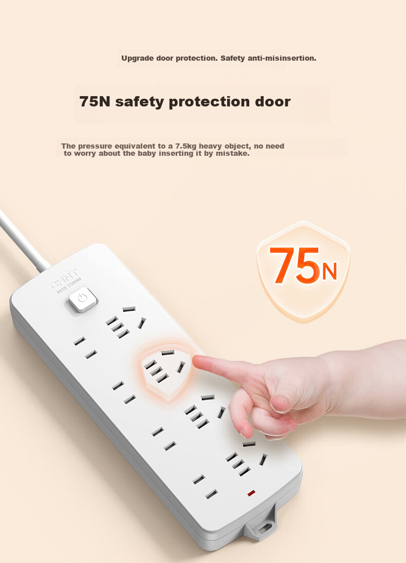 CHNT Master Control Socket/power Strip/outlet Strip/power Board/extension Cord Socket, 3-Outlet Combination Socket with Master Control, 1 Meter