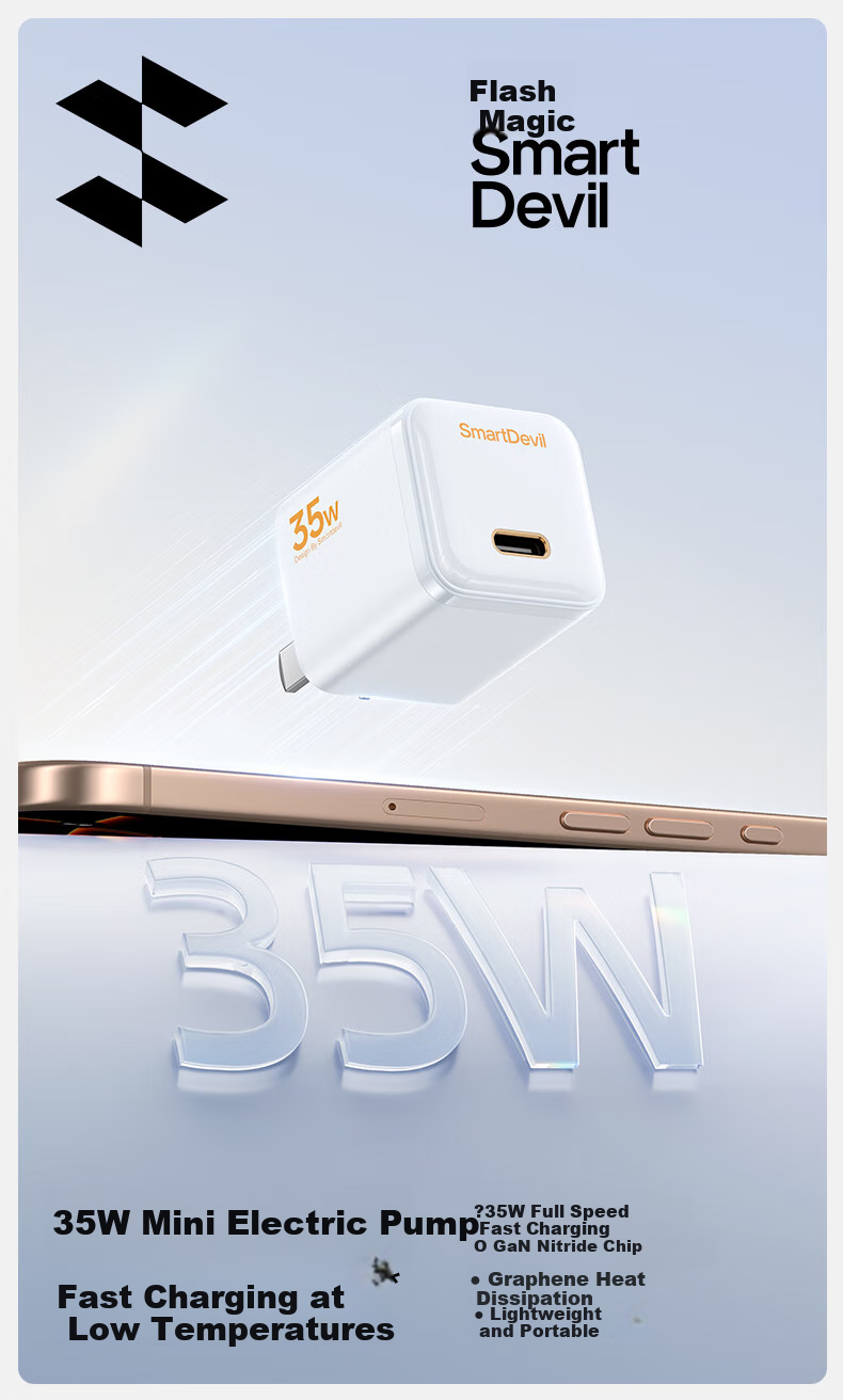 Зарядное устройство Shanmo Apple 35W GaN, совместимое с iPhone/iPad, кабель Type-C в комплекте