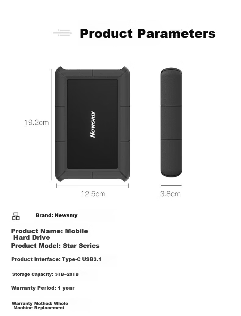 Портативный жесткий диск Newsmy 16TB, 3.5-дюймовое настольное хранилище, серия Xingji, Type-C USB3.1, металлический корпус с силиконовой защитой, большая емкость, домашнее хранилище данных