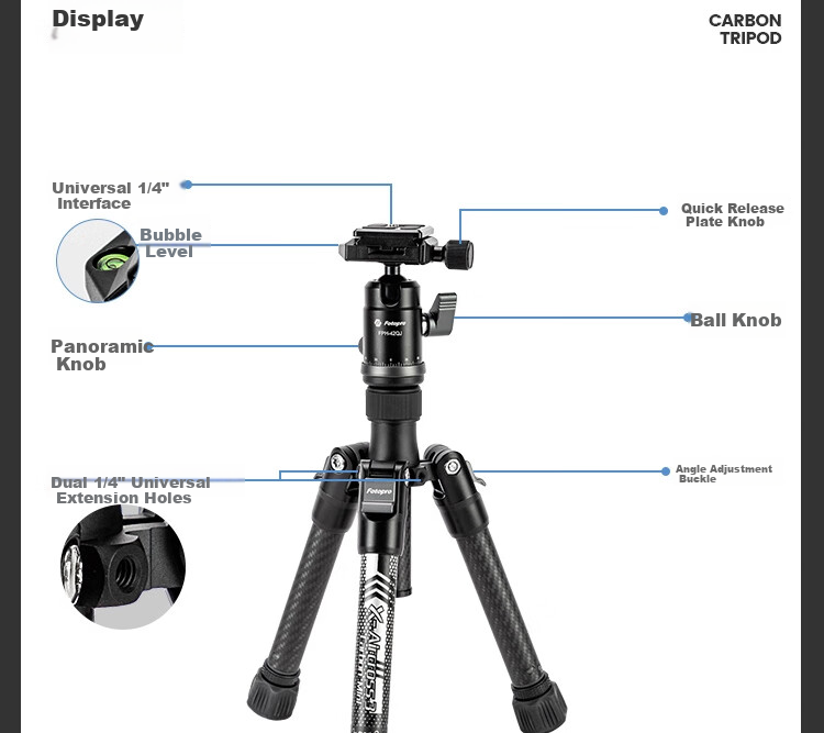 Штатив Fotopro Air Three Mini, портативный, из углеродного волокна, с зажимом для телефона