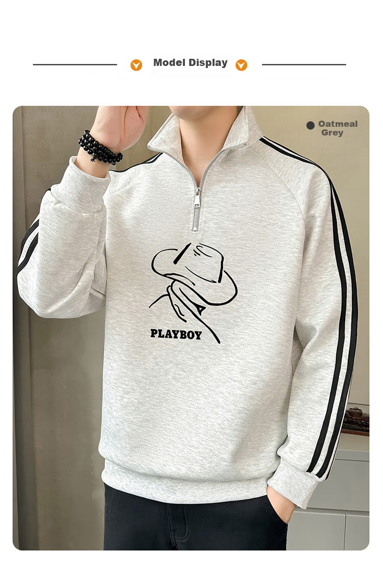 Мужская толстовка PLAYBOY с воротником-стойкой, спортивный стиль, модная повседневная свободная футболка с длинным рукавом