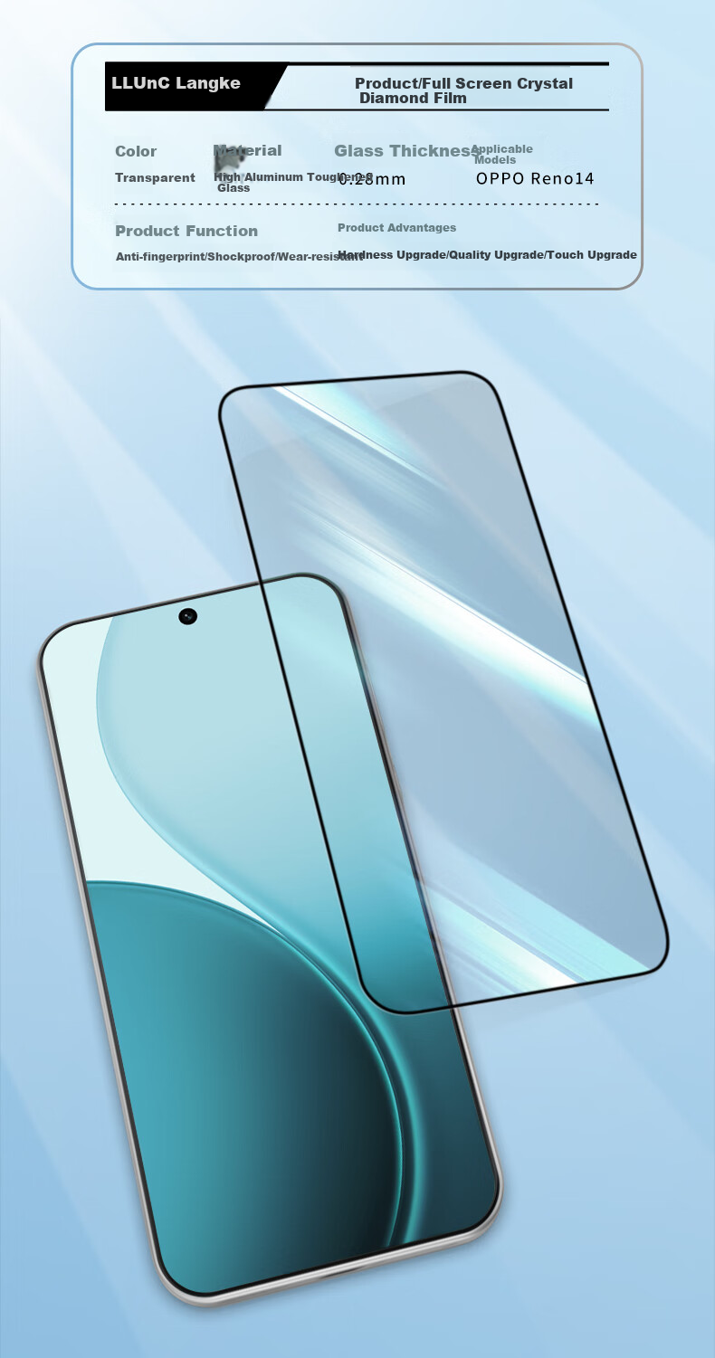 Защитное стекло LLUNC для OPPO Reno14, полное покрытие, ультратонкое, ультрапрозрачное, без белых краев, 2 шт.