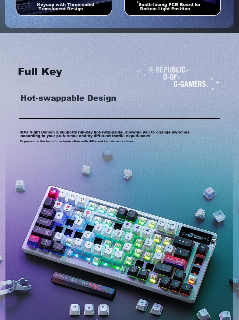 Механическая игровая клавиатура ROG Yemo X, беспроводная, с RGB-подсветкой, 75 клавиш, горячая замена, белый