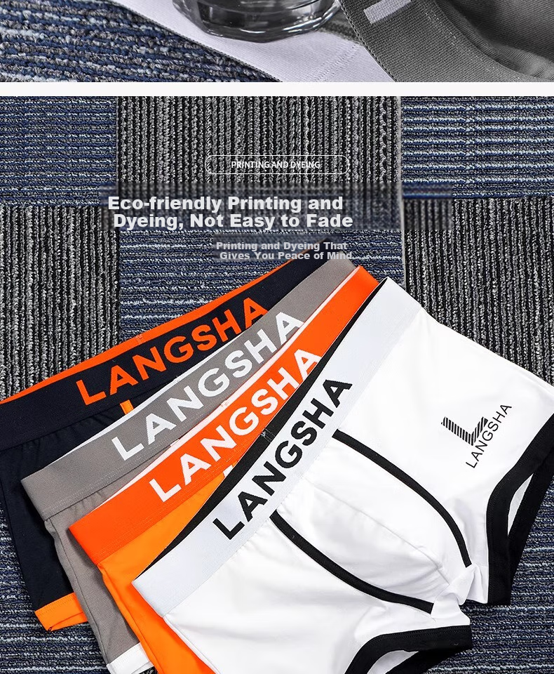 Мужские трусы LangSha, боксеры из чистого хлопка, молодежные, модные, свободные, больших размеров, 4 шт.