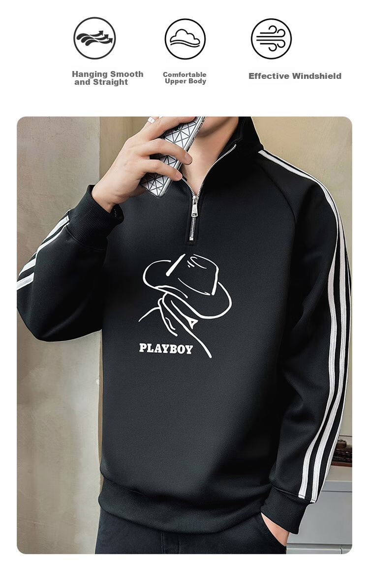 Мужская толстовка PLAYBOY с воротником-стойкой, спортивный стиль, модная повседневная свободная футболка с длинным рукавом