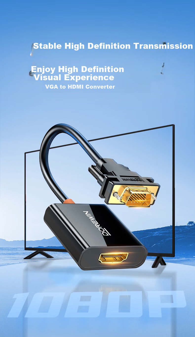 Конвертер DOREWIN VGA в HDMI с аудио и питанием, HD видеоадаптер для ноутбуков, настольных компьютеров, телевизоров, мониторов, проекторов