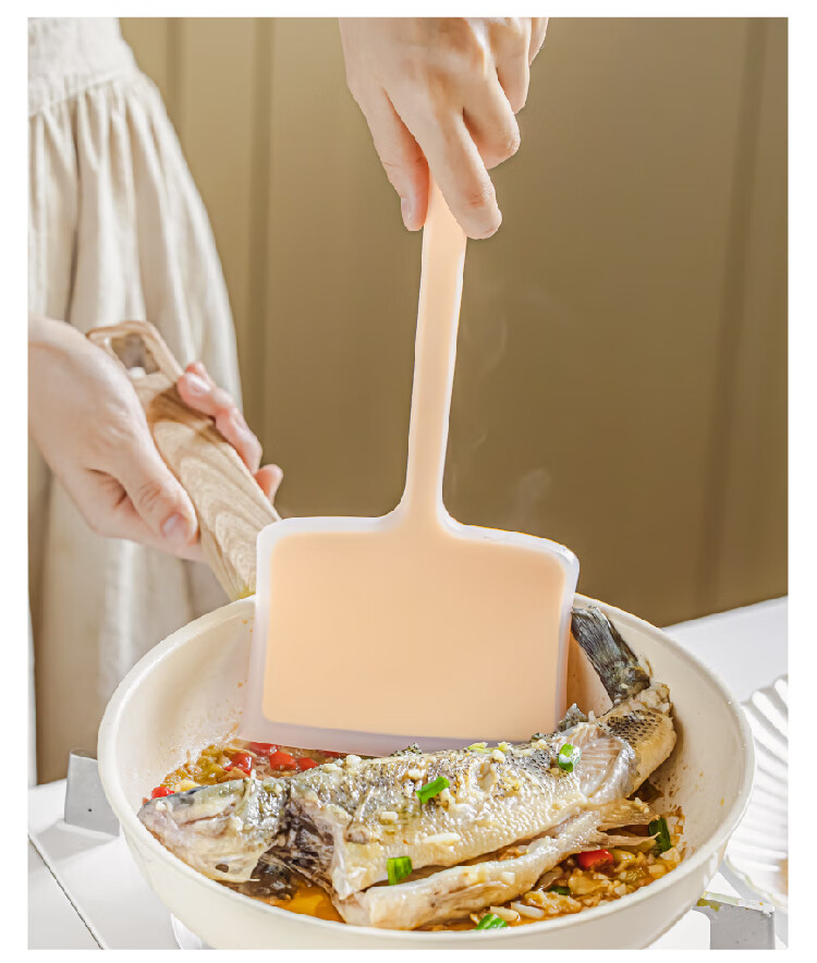 Шумовка Shuke, силиконовая, широкая, термостойкая, антипригарная, для блинов, пищевой силикон, для дома, для жарки яиц и блинов, расширенная плоская лопатка