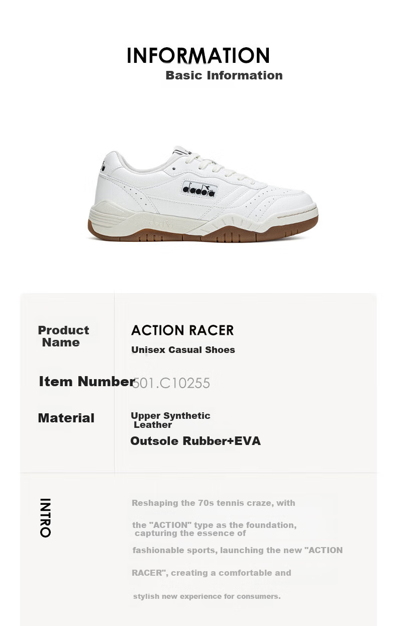Diadora Мужские и женские низкие дышащие повседневные кроссовки ACTION, ярко-белый/цирконовый черный/ледяной белый, размер 37