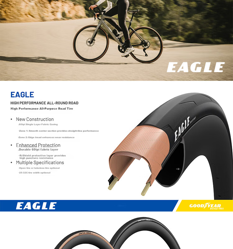 Велосипедная покрышка Goodyear Eagle 700x25, всесезонная, противопрокольная, с открытым протектором, цвет "имбирно-желтый"