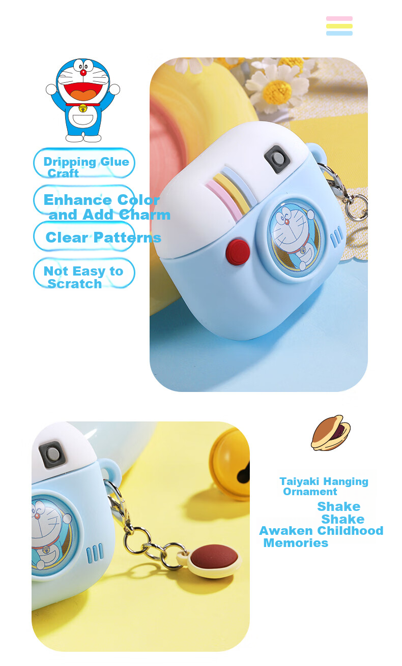 Чехол для наушников ROCK Doraemon для Apple AirPods 4, силиконовый, защитный, противоударный, с принтом "Ретро камера"