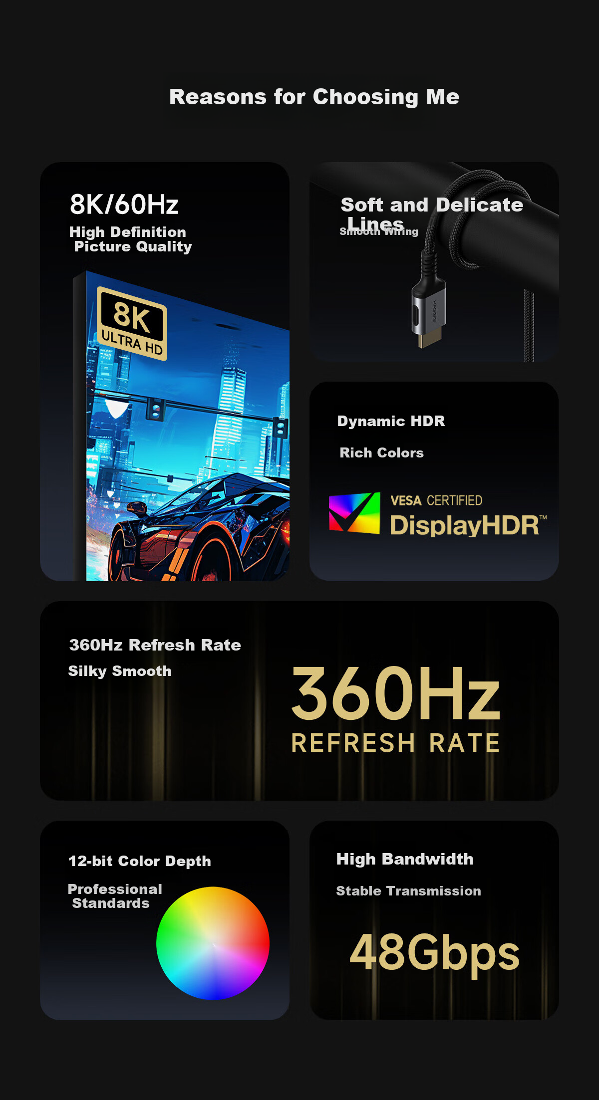 Кабель Hagibis HDMI 2.1, тонкий, гибкий, 8K 60Hz, 4K 240Hz, 1.5 метра