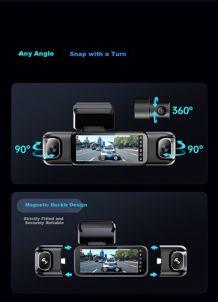 Видеорегистратор 360 AI Dash Cam G980, 3 камеры, 4K, ночное видение, GPS