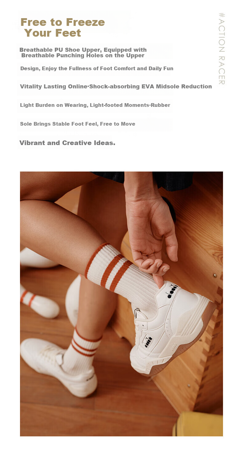Diadora Мужские и женские низкие дышащие повседневные кроссовки ACTION, ярко-белый/цирконовый черный/ледяной белый, размер 37