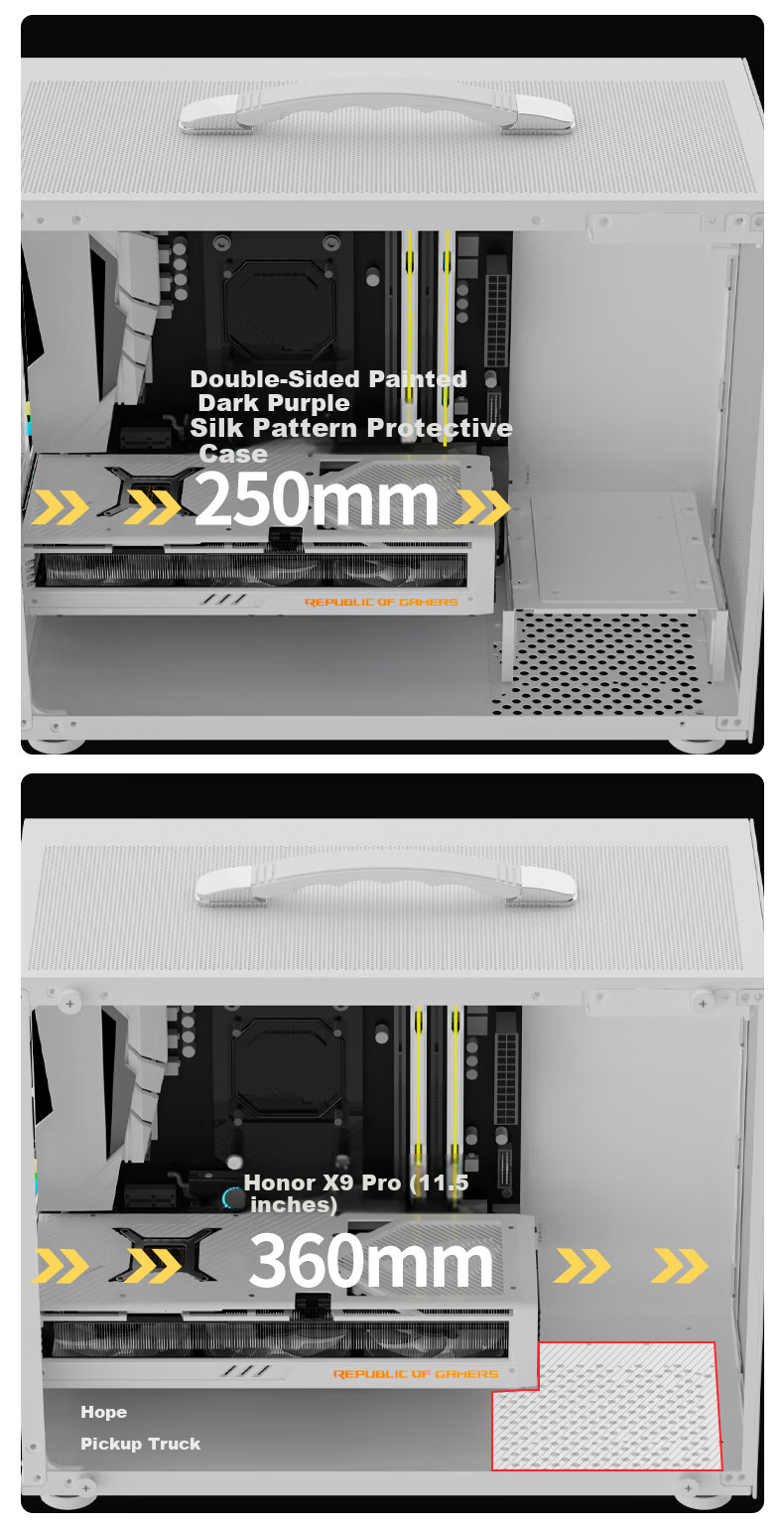 Компьютерный корпус Great Wall Meiyin M5W White (Алюминиевая ручка/металлическая панель/стеклянная боковая панель/MATX материнская плата/5 вентиляторов/USB3.0/240мм водяное охлаждение/видеокарта 5-080)