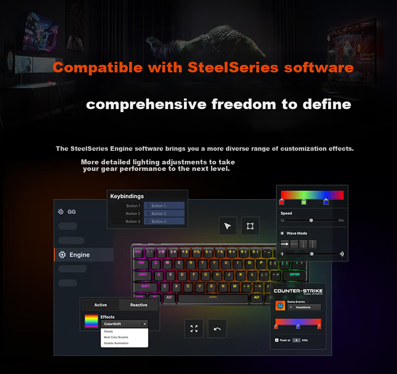 Игровая клавиатура SteelSeries Apex Pro Mini Wireless Tri-Mode Magnetic Switch Keyboard, 60% раскладка, 61 клавиша, беспроводная, черная