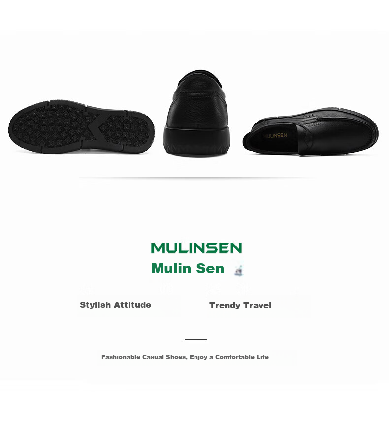 Мужские туфли MULINSEN M9011027, повседневные, деловые, слипоны, мокасины, кожаные, черные, размер 38