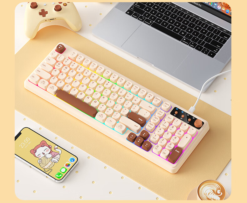 Механическая клавиатура BOW K520BU с подсветкой, проводная, для игр и офиса, молочно-кофейный цвет