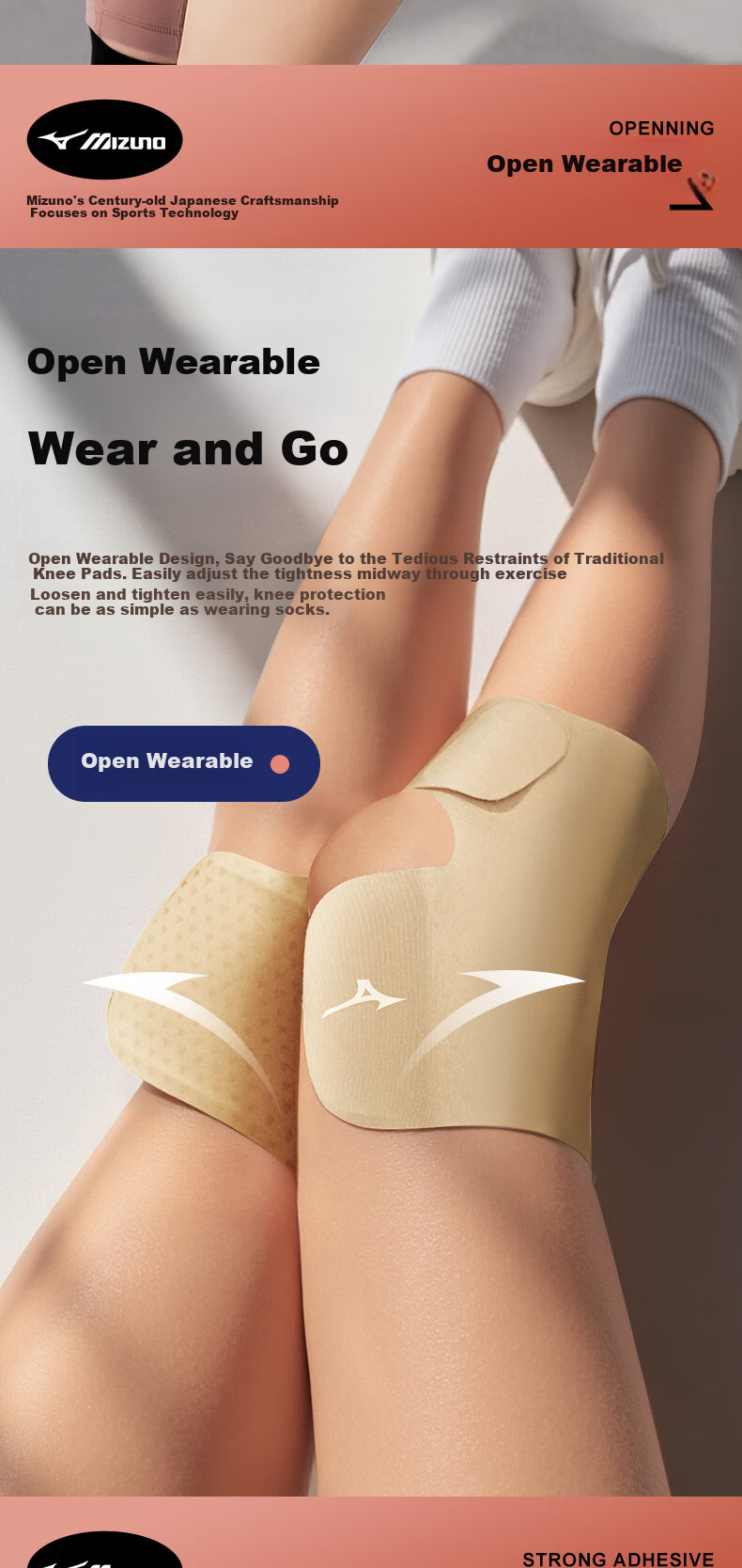 Наколенники Mizuno, тонкая спортивная поддержка колена с пателлярным ремешком для бега, пеших прогулок, бадминтона, профилактика травм мениска, унисекс, размер M, 1 шт.