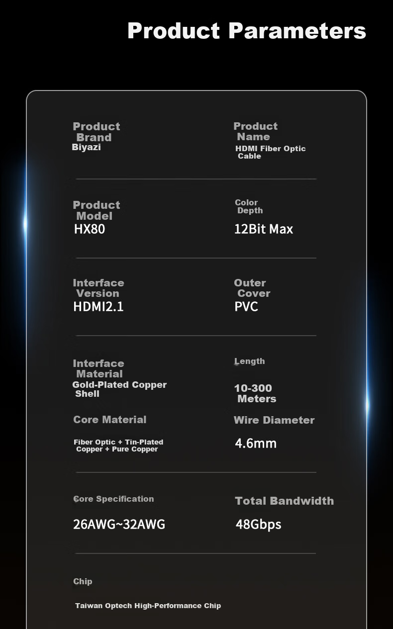 BIAZE Fiber Optic HDMI Cable Version 2.1, 30 Meters, 8K60Hz, High-End Video Cable for Computer, TV, Home Theater, 3D Projector, Monitor Connection Cable