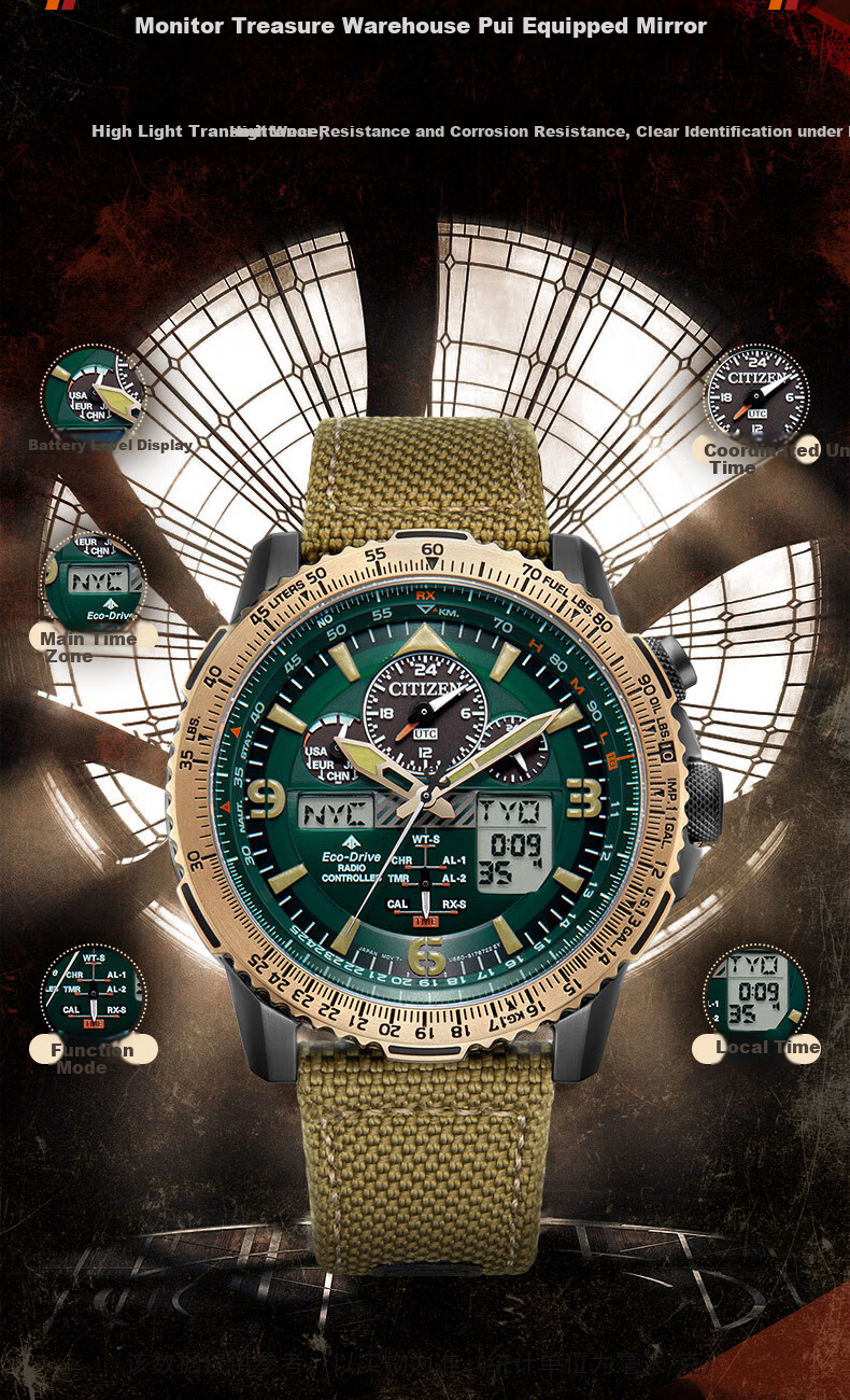 Мужские часы Citizen JY8074-11X, кварцевые, радиоуправляемые, с нейлоновым ремешком, водонепроницаемые до 200 метров