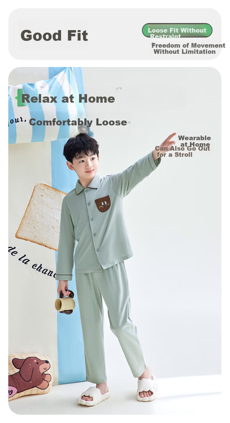 Комплект пижамы для мальчика Hodohome, 100% хлопок, с длинным рукавом, с мультяшным принтом, размер 165
