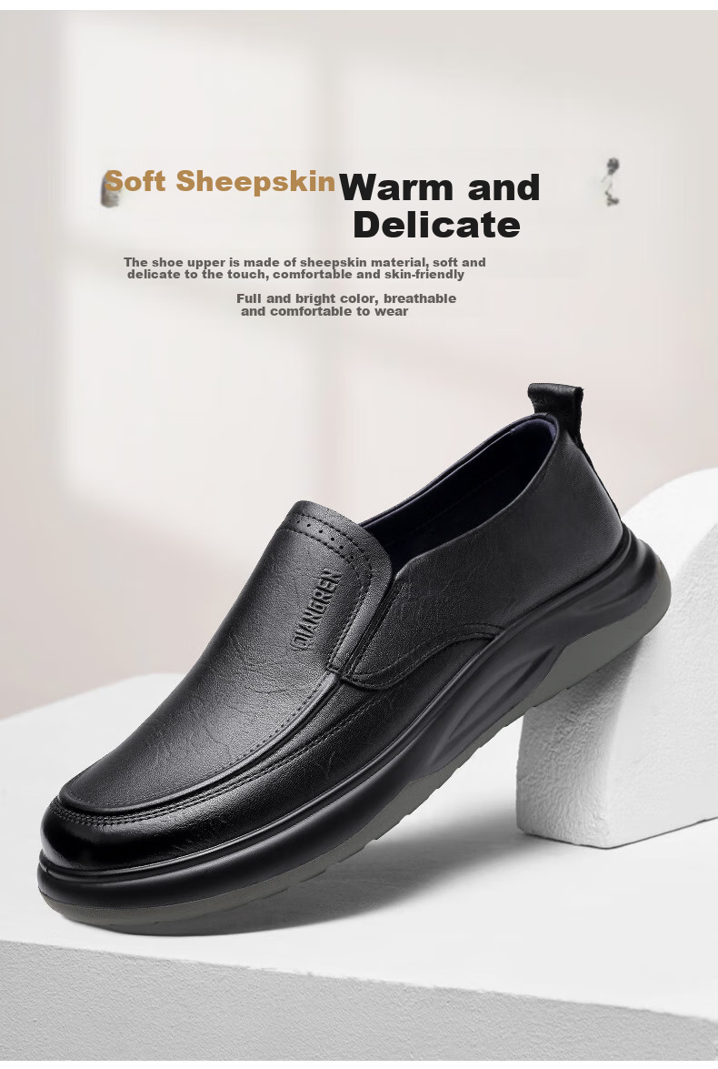 Мужские туфли Qiangren Business Casual, натуральная овчина, широкий носок, рабочие кожаные туфли, комфортная посадка, JDA87557, черные, размер 44