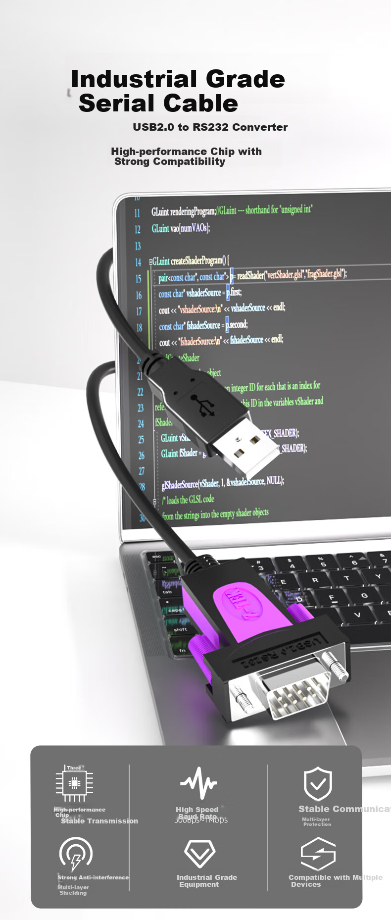 Z-TEK USB to RS232 Serial Cable, DB9 Male Connector, RS232 to USB Converter, Computer COM Port Adapter Cable, ZE793-018