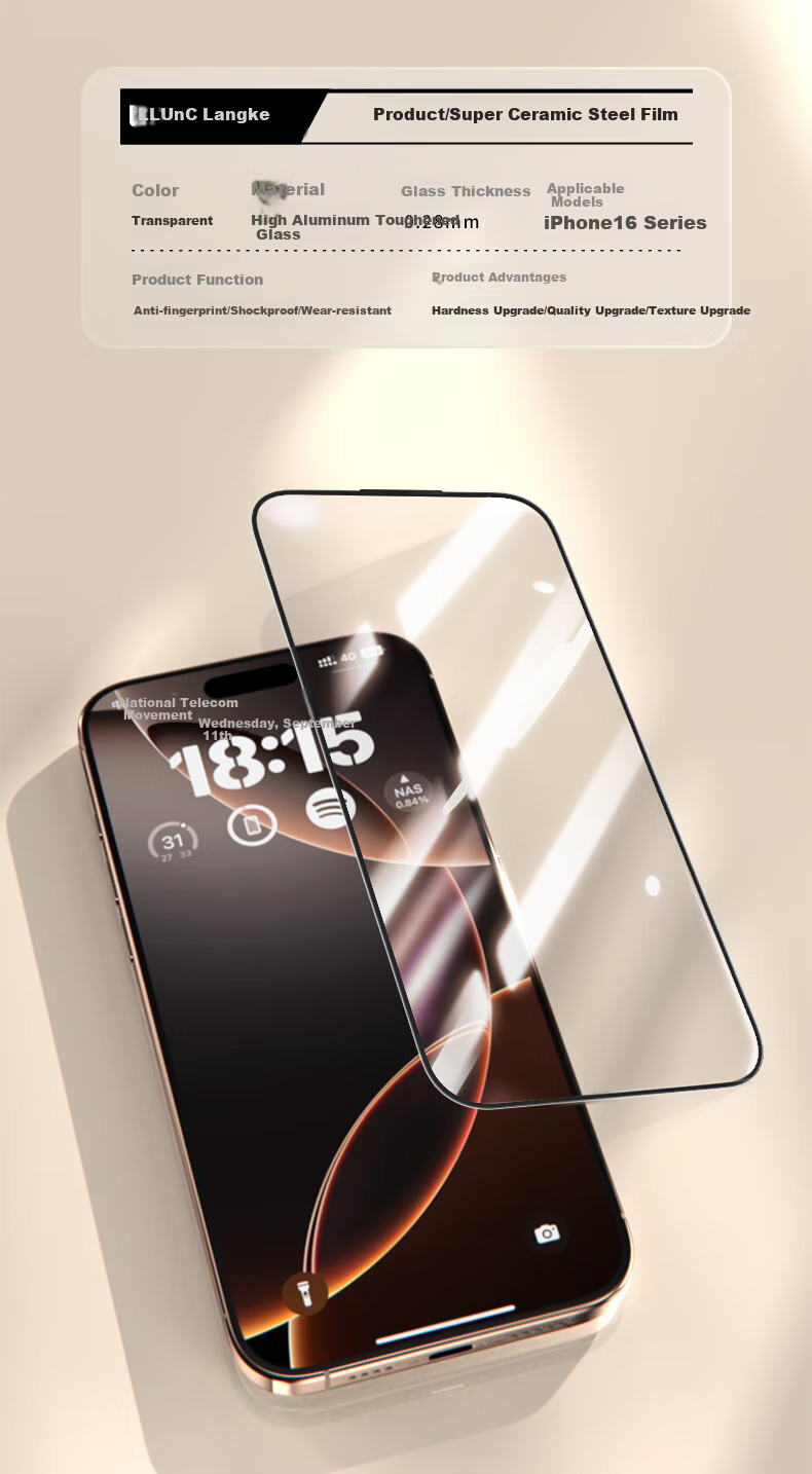 Защитное стекло LLUNC для Apple iPhone 16 Pro Max, полное покрытие, HD, антибликовое, ультратонкое, противоударное, противопылевое