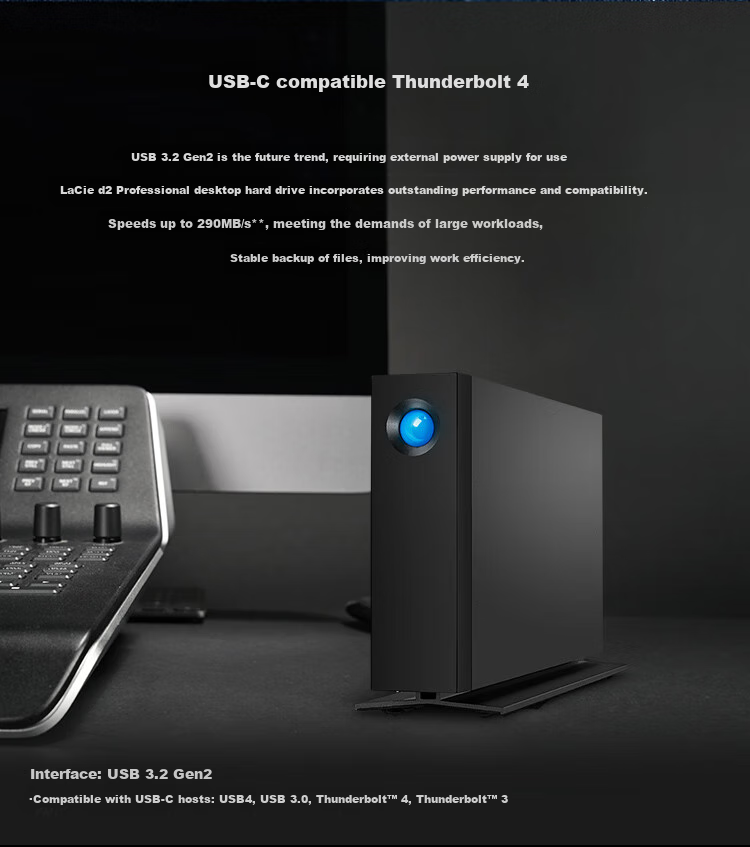 Внешний жесткий диск LaCie Portable Desktop Hard Drive, 20 ТБ, Type-C/USB3.1 D2, 3.5-дюймовый