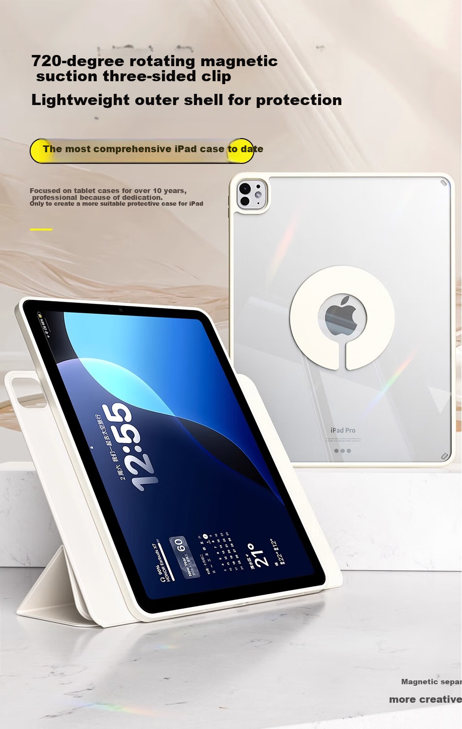 Защитный чехол RBP для iPad 9/8/7 10.2 дюйма, 2021/2020/2019, магнитный, вращающийся на 720°, тонкий, противоударный, с поддержкой горизонтального и вертикального положения