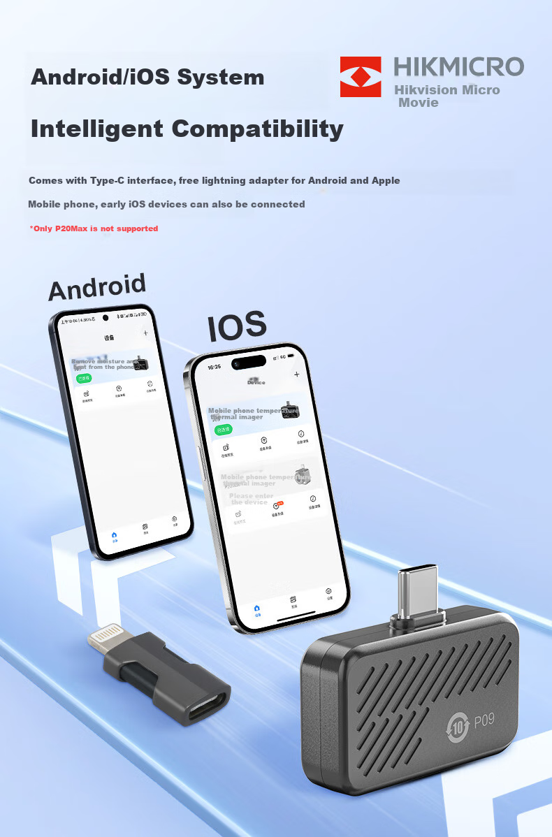 Тепловизор HIKMICRO P09 для смартфона, инфракрасный, 192x192, измерение температуры, детектор утечек, Android/iOS