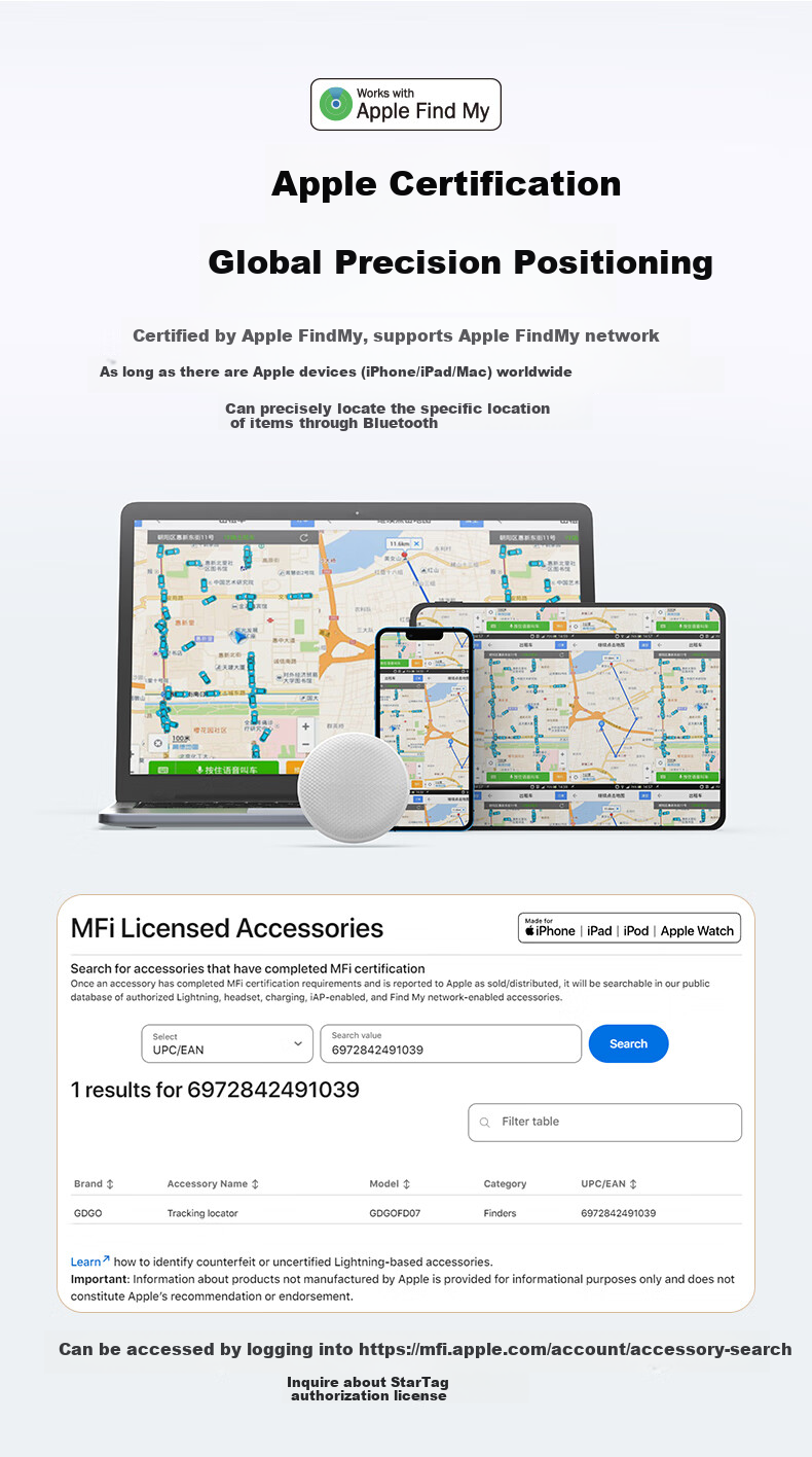 GDGO [Apple-Specific] Tracker Anti-Loss Anti-Drifting Compatible with AirTag, Cat Dog Pet Collar Neck Strap, Electric Vehicle Locator Device, Anti-Loss Tag MFi Certified