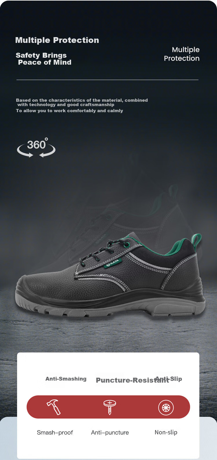 Рабочая обувь Shida Safety Shoes, мужская, кожаная, с защитой от проколов и ударов, нескользящая, модель FF0001, размер 39