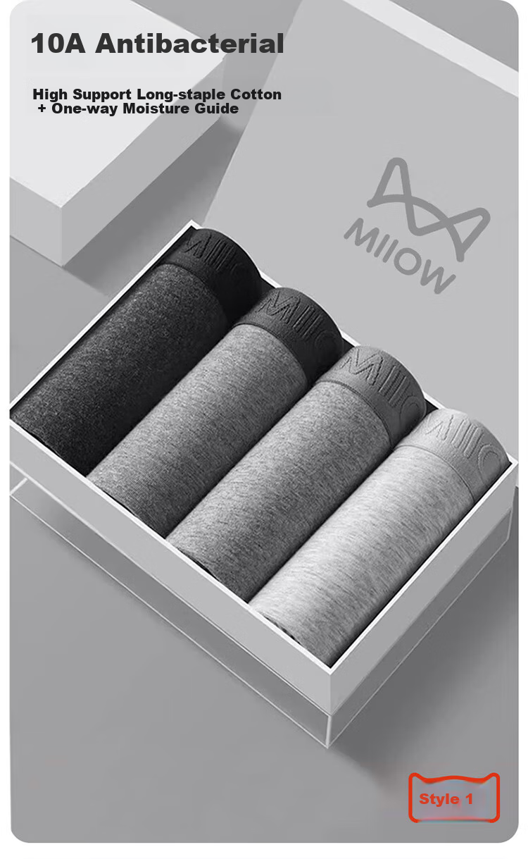 Мужские боксеры MiiOW, 4 шт., из хлопка, антибактериальные, свободные, большие размеры, дышащие шорты