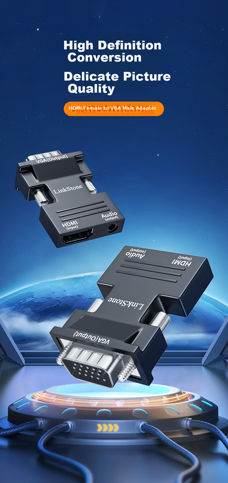 Переходник LinkStone HDMI Female на VGA Male с аудиокабелем, конвертер HD для ноутбука на ТВ, совместимый с аудиопортом C329