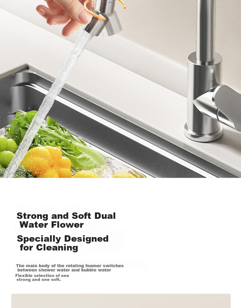 Смеситель для кухни ARROW Hot And Cold Kitchen Faucet с двойным распылением воды, двойным управлением горячей и холодной водой, вращением на 360°, кран для раковины, модель AE45402CP, цвет хром