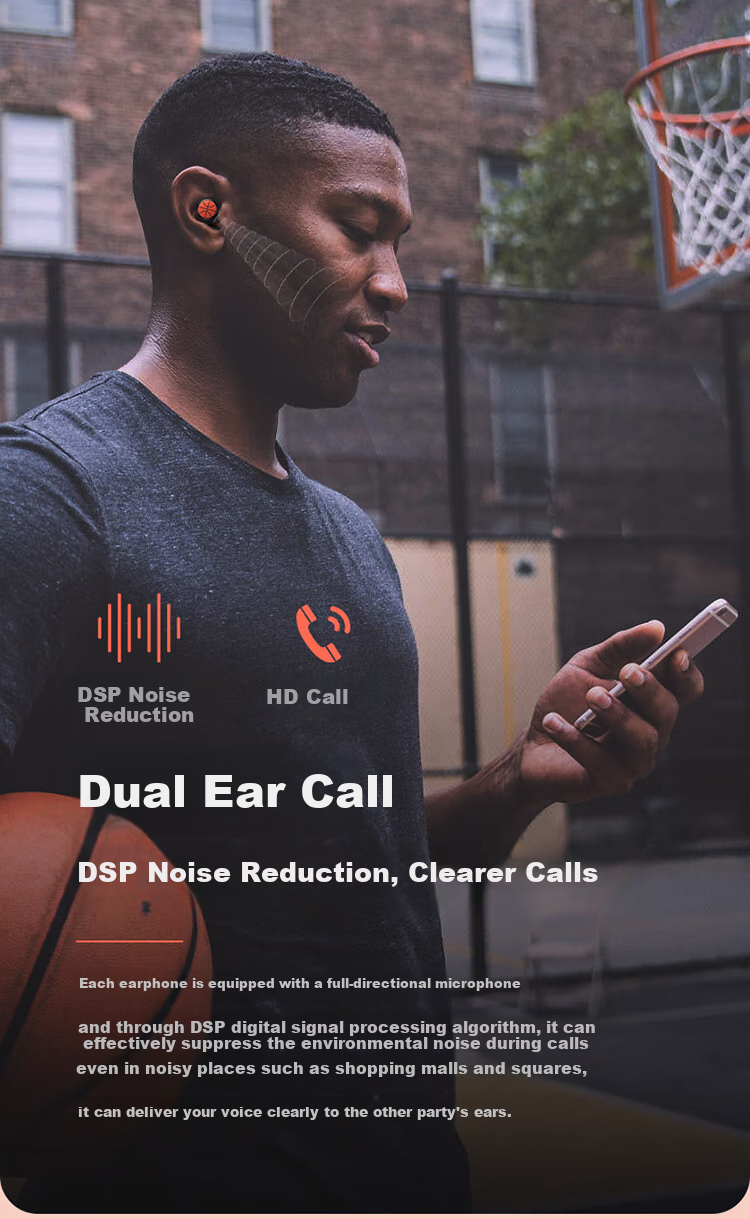 Беспроводные наушники EMEY T5 Bluetooth, спортивные, игровые, внутриканальные с шумоподавлением и долгим временем работы, совместимы с телефонами Apple, Xiaomi, Huawei