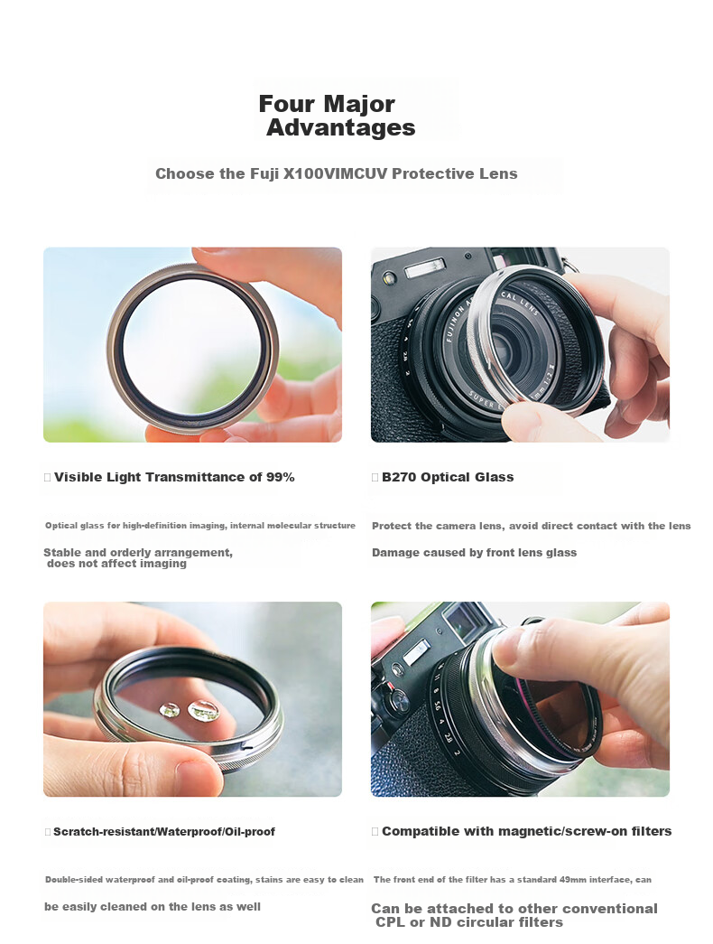 Защитный MCUV фильтр Kase для камер Fujifilm X100VI/X100V/X100F/X100T/X1, серебристая оправа, многослойное покрытие