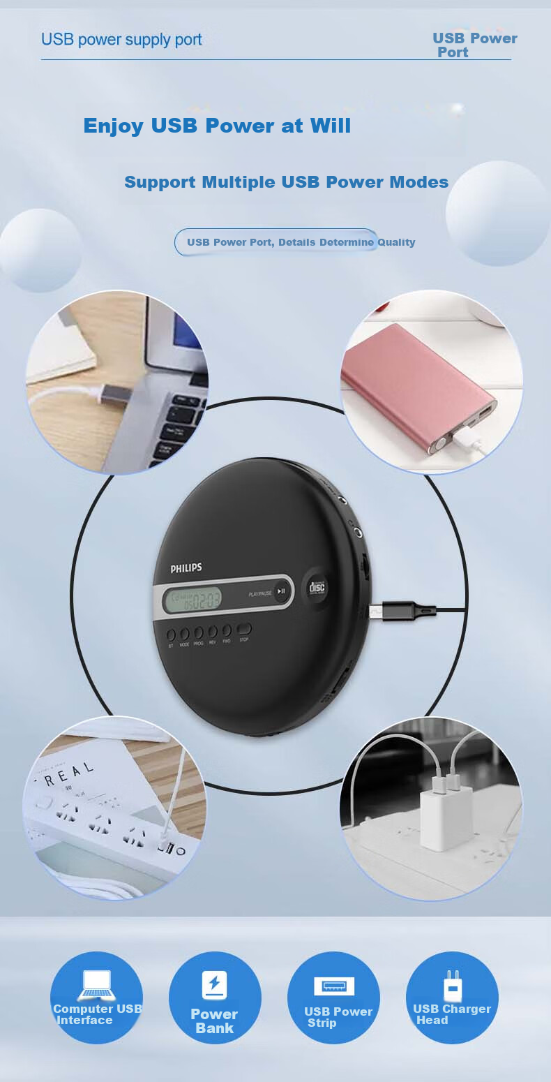 Портативный CD-плеер PHILIPS EXP2368 с Bluetooth, антишок, черный
