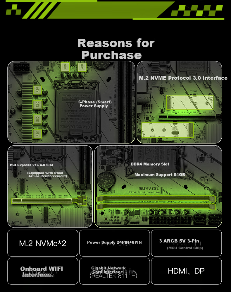 Материнская плата JGINYUE H610M-D PLUS WIFI DDR4 ARGB LGA 1700