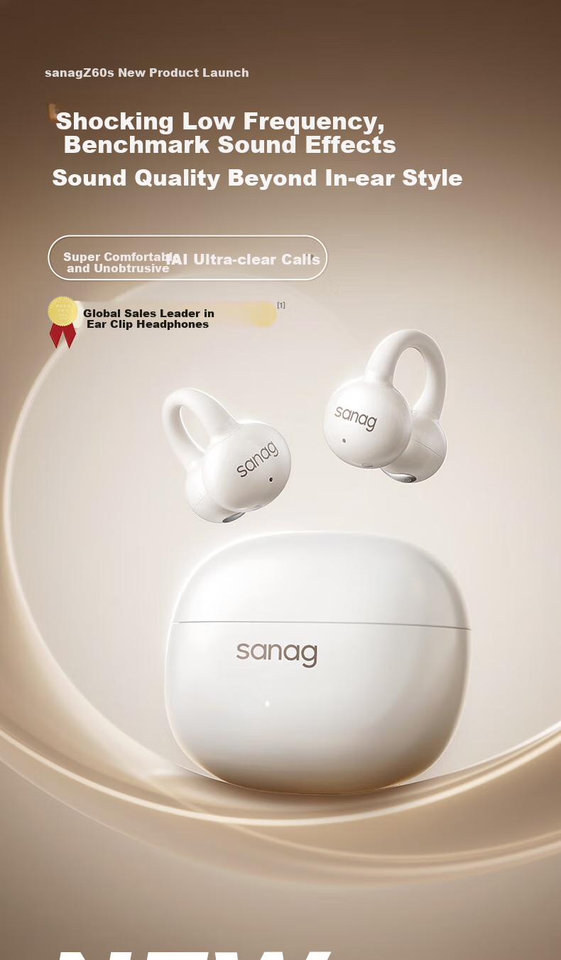 Беспроводные наушники SANAG Z60S с костной проводимостью, Bluetooth 5.4, защита от воды IPX4, до 50 часов работы, черный